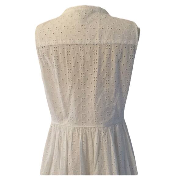 J. Crew Eyelet Lace Sleeveless Tea Length Button Down Dress White Lined size 12 - Picture 8 of 13